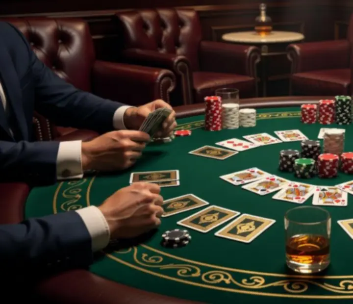 Premium felt poker table in a dimly lit lounge setting